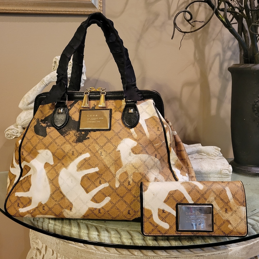 L.A.M.B. by Gwen Stefani Stencil  Elmwood Bag and Wallet Designer Leather #375